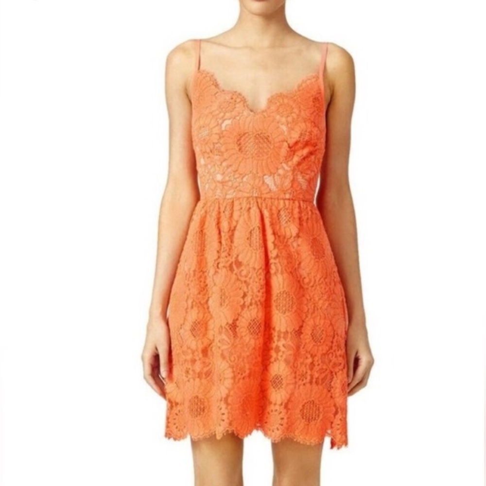 Trina Turk Alcott Lace Fit and Flare Dress Size 6
Pink/Orange With Pockets